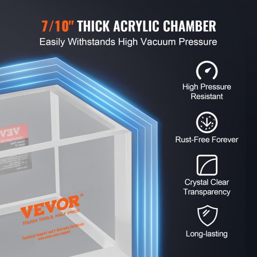 VEVOR 2 Gallon Vacuum Chamber, Upgraded Multipurpose Acrylic Vacuum Degassing Chamber, Transparent Vacuum Chamber, for Resin Degassing, Silica Gel Degassing, Gypsum Degassing and Vacuum Extraction