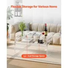 VEVOR Acrylic Coffee Table, 2 Tiers Center Table with Storage Shelf, Modern Rectangle Acrylic Coffee Desk, Ideal for Dining Room, Kitchen Island, Restaurant, Office, 19.7 x 31.5 x 15 in (Clear)