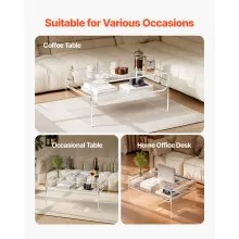 VEVOR Acrylic Coffee Table, 2 Tiers Center Table with Storage Shelf, Modern Rectangle Acrylic Coffee Desk, Ideal for Dining Room, Kitchen Island, Restaurant, Office, 19.7 x 31.5 x 15 in (Clear)