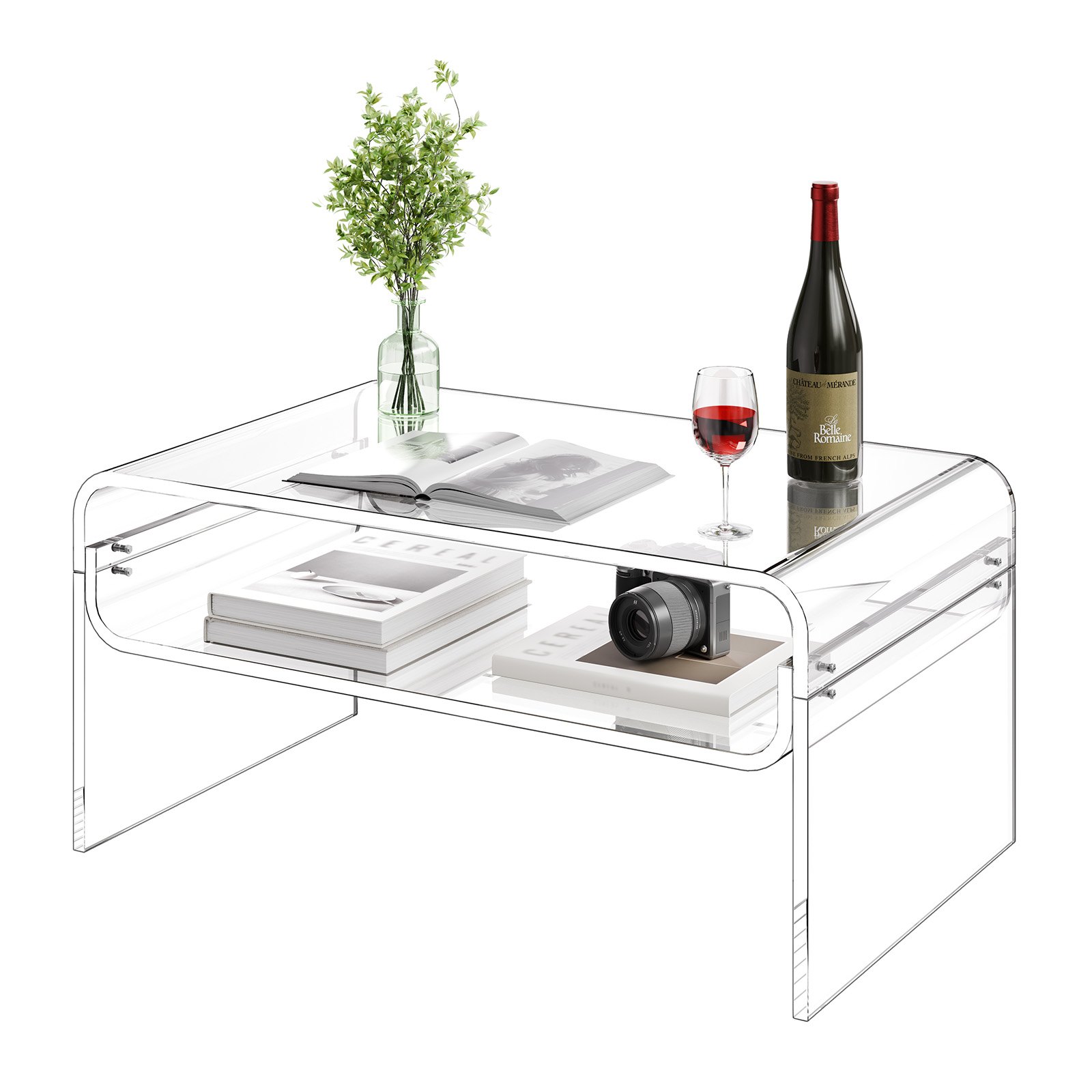 VEVOR Acrylic Coffee Table, 2 Tiers Center Table with Storage Shelf, Modern Rectangle Acrylic Coffee Desk, Ideal for Dining Room, Kitchen Island, Restaurant, Office, 50 x 80 x 38 cm (Clear)