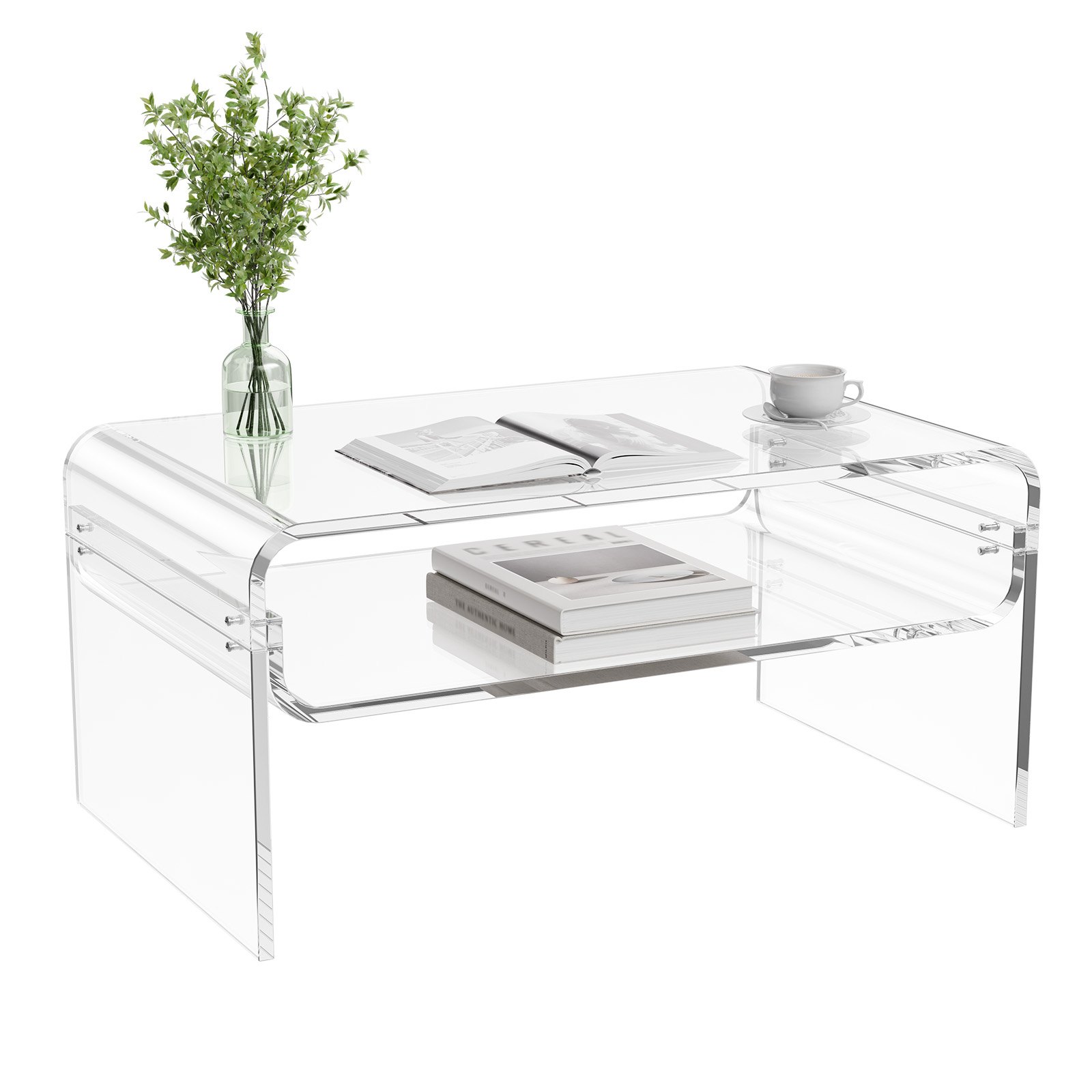 VEVOR Acrylic Coffee Table, 2 Tiers Center Table with Storage Shelf, Modern Rectangle Acrylic Coffee Desk, Ideal for Dining Room, Kitchen Island, Restaurant, Office, 50 x 80 x 38 cm (Clear)