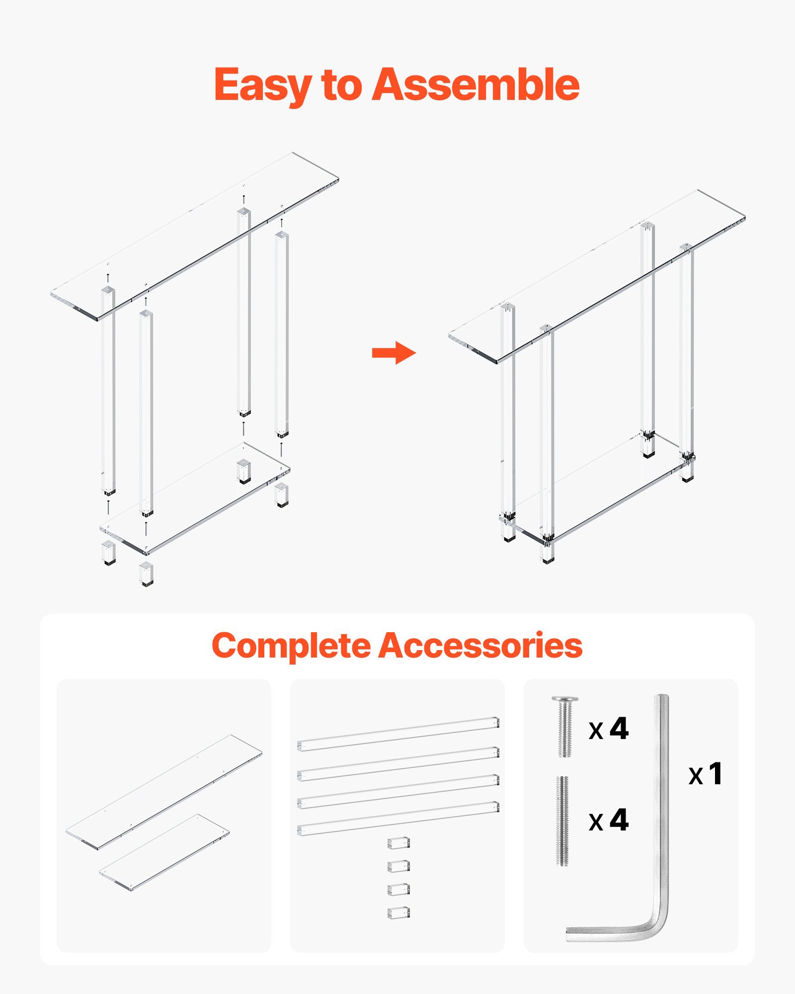 VEVOR Acrylic Console Table, 2 Tiers Narrow Side Desk with Bottom Open Storage, Modern Rectangle Acrylic End Table, Transparent Entry Desk for Foyer, Hallway, Living Room, 19.3 x 100 x 80 cm (Clear)