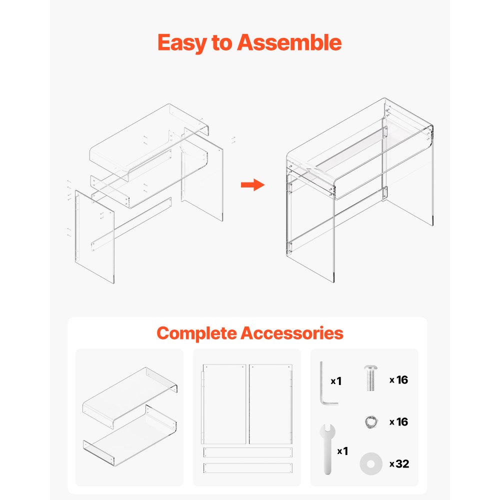 VEVOR Acrylic Table, 2 Tiers Clear End Table with Storage Shelf, Modern Rectangle Acrylic Side Desk, Transparent Thick Desk Nightstand for Bedroom, Office, Living Room, 40 x 85 x 75 cm (Clear)