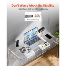 VEVOR Acrylic Table, 2 Tiers Clear End Table with Storage Shelf, Modern Rectangle Acrylic Side Desk, Transparent Thick Desk Nightstand for Bedroom, Office, Living Room, 15.7 x 33.5 x 29.5 in (Clear)