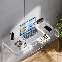 VEVOR Acrylic Table, 2 Tiers Clear End Table with Storage Shelf, Modern Rectangle Acrylic Side Desk, Transparent Thick Desk Nightstand for Bedroom, Office, Living Room, 15.7 x 33.5 x 29.5 in (Clear)