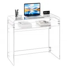 VEVOR Acrylic Table, 2 Tiers Clear End Table with Storage Shelf, Modern Rectangle Acrylic Side Desk, Transparent Thick Desk Nightstand for Bedroom, Office, Living Room, 15.7 x 33.5 x 29.5 in (Clear)