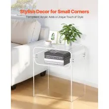 VEVOR Acrylic Side Table, 2 Tiers Clear Bedside Table with Storage Shelf, Modern Rectangle Acrylic End Desk, Transparent Thick Nightstand for Bedroom, Living Room, Study, 30 x 40 x 50 cm (Clear)