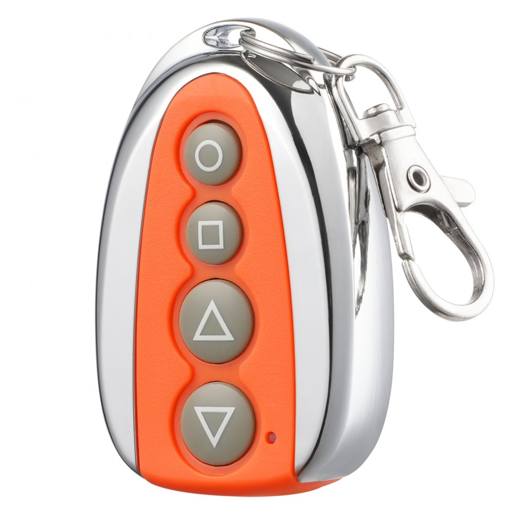 orange VEVOR gate opener remote with four buttons and a metal keychain clip.