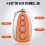 VEVOR Gate Opener Remote, 131 ft Gate Remote Control, 4 Button Automatic Gate Opener Remote, Gate Remote Control Multicode, Electric Rolling Driveway Gate Opener Closer Security Kit Remote, Orange