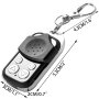 VEVOR gate remote control with dimensions labeled, four buttons, and keychain clip.