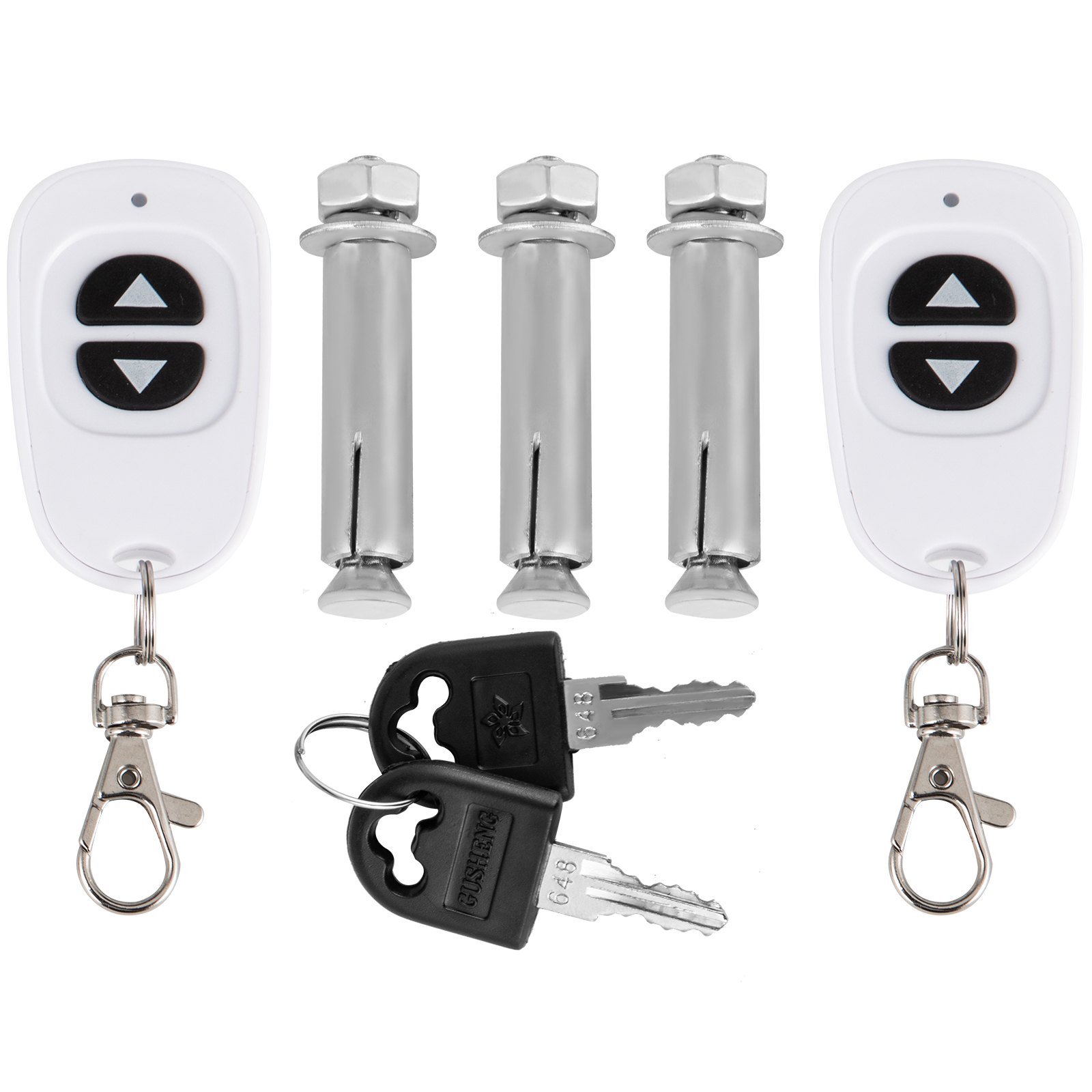 remote controls, anchor bolts, and keys for VEVOR automatic parking lock.