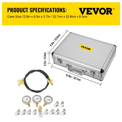 VEVOR Hydraulic Pressure Test Kit, 25/40/60Mpa/11Couplings, Excavator Parts Hydraulic Tester Coupling Hydraulic Pressure Gauge Kit for Excavator Construction Machinery