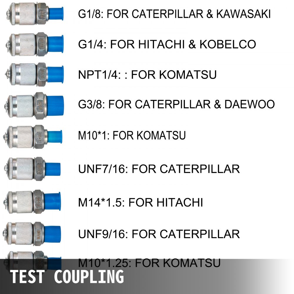 VEVOR Hydraulic Pressure Test Kit 10/25/40/60 Mpa Hydraulic Pressure Gauges with 5.25ft/1.6m Test Hose for Excavator Construction Machinery