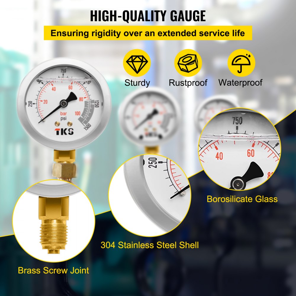 borosilicate glass, and brass screw joint for VEVOR hydraulic pressure test kit.
