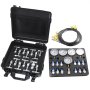 VEVOR hydraulic pressure test kit with gauges, cables, and connectors in a black carrying case.