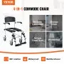 VEVOR Shower Commode Wheelchair with 4 Lockable Wheels, Footrests, Flip-up Arms, 3-Level Adjustable Height, 5L Removable Bucket, 350 LBS Capacity, Commode Chair for Adults Seniors