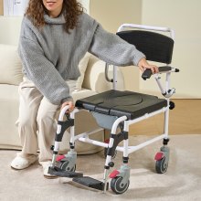 VEVOR dusjtoiletrullestol med 4 låsbare hjul, fotstøtter, vippearmer, 3-nivå justerbar høyde, 5L avtagbar bøtte, 350 LBS kapasitet, toalettstol for voksne seniorer