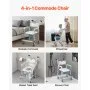 VEVOR Bedside Commode Chair with Wheels, 350 lbs Capacity, 4-in-1 Portable Toilet and Raised Toilet Seat with Padded Seat/Backrest/Flip-up Footrest, Detachable 5L Bucket, Shower Wheelchair for Seniors