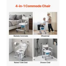 VEVOR Bedside Commode Chair with 4 Wheels 4-in-1 Raised Toilet Seat 350 lbs