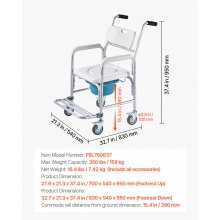 Bedside Commode Chair with 4 Wheels 4-in-1 Raised Toilet Seat 350 lbs