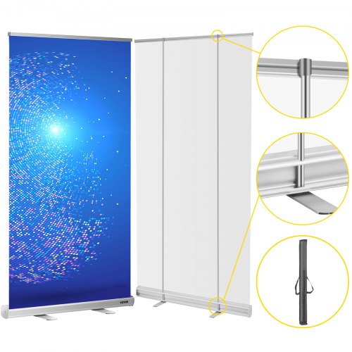 VEVOR Floor Standing Sneeze Guard, 48"x80" Roll Up Banner Stand, Portable Pull-Out Standing Divider, Stand Roll Up Banner for Cafe, Office, Cashier, Store, Restaurant, Classroom and Receptionist