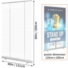 VEVOR Floor Standing Sneeze Guard, 48\"x80\" Roll Up Banner Stand, Portable Pull-Out Standing Divider, Stand Roll Up Banner for Cafe, Office, Cashier, Store, Restaurant, Classroom and Receptionist