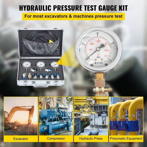 VEVOR Hydraulic Pressure Test Kit, 25/40/60Mpa/9Couplings, Excavator Parts Hydraulic Tester Coupling Hydraulic Pressure Gauge Kit for Excavator Construction Machinery
