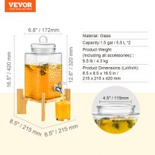 VEVOR Drink Dispenser 1.5 Gal Beverage Dispenser for Parties Glass with Stand