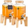 twin VEVOR beverage dispensers with lemon water, wooden stands, bamboo lids, and metal spigots.