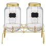 VEVOR Beverage Dispenser, 2 Pack 8L Drink Dispensers for Parties, Glass Juice Dispenser with Metal Stand, Stainless Steel Spigot, Infuser, Iced Tea Lemonade Juice Water Dispensers for Parties