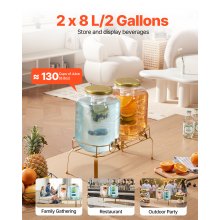 Drink Dispenser 2 Gal Beverage Dispenser for Parties Glass with Stand 2PCS