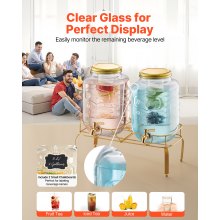 Drink Dispenser 2 Gal Beverage Dispenser for Parties Glass with Stand 2PCS