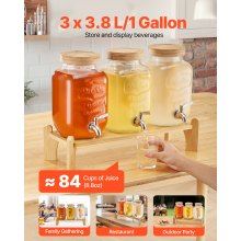 Drink Dispenser 1 Gal Beverage Dispenser for Parties Glass with Stand 3PCS
