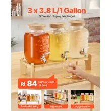 Drink Dispenser 1 Gal Beverage Dispenser for Parties Glass with Stand 3PCS