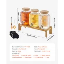 Drink Dispenser 1 Gal Beverage Dispenser for Parties Glass with Stand 3PCS
