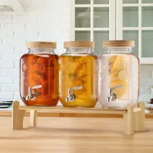 Drink Dispenser 1 Gal Beverage Dispenser for Parties Glass with Stand 3PCS
