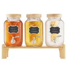 Drink Dispenser 1 Gal Beverage Dispenser for Parties Glass with Stand 3PCS