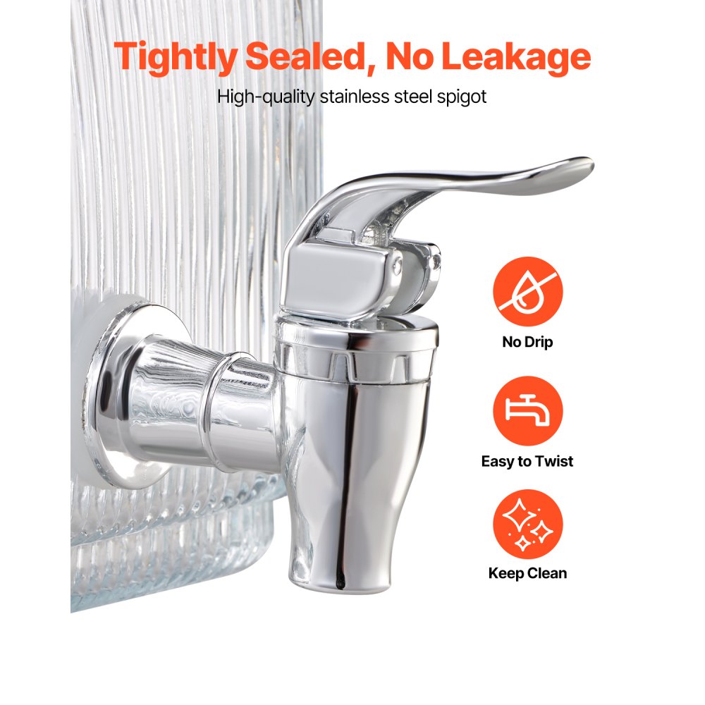 VEVOR Beverage Dispenser, 0.8 Gallon Drink Dispensers for Parties, Glass Juice Dispenser with No-Drip Spigot and Lid, Iced Tea Lemonade Juice Water Dispensers for Restaurants, Hotels, Parties