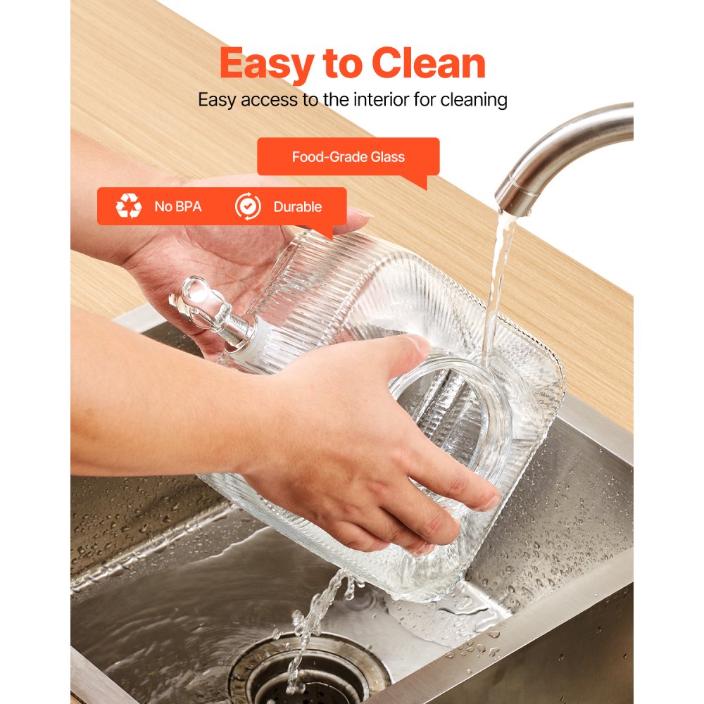 VEVOR Beverage Dispenser, 0.8 Gallon Drink Dispensers for Parties, Glass Juice Dispenser with No-Drip Spigot and Lid, Iced Tea Lemonade Juice Water Dispensers for Restaurants, Hotels, Parties