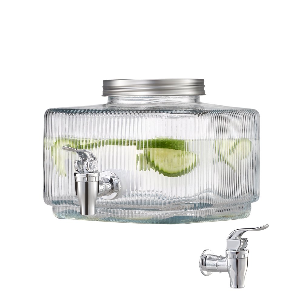 VEVOR Beverage Dispenser, 0.8 Gallon Drink Dispensers for Parties, Glass Juice Dispenser with No-Drip Spigot and Lid, Iced Tea Lemonade Juice Water Dispensers for Restaurants, Hotels, Parties