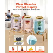 Drink Dispenser 2 Gal Beverage Dispenser for Parties Glass with Stand 3PCS