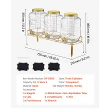 Drink Dispenser 2 Gal Beverage Dispenser for Parties Glass with Stand 3PCS