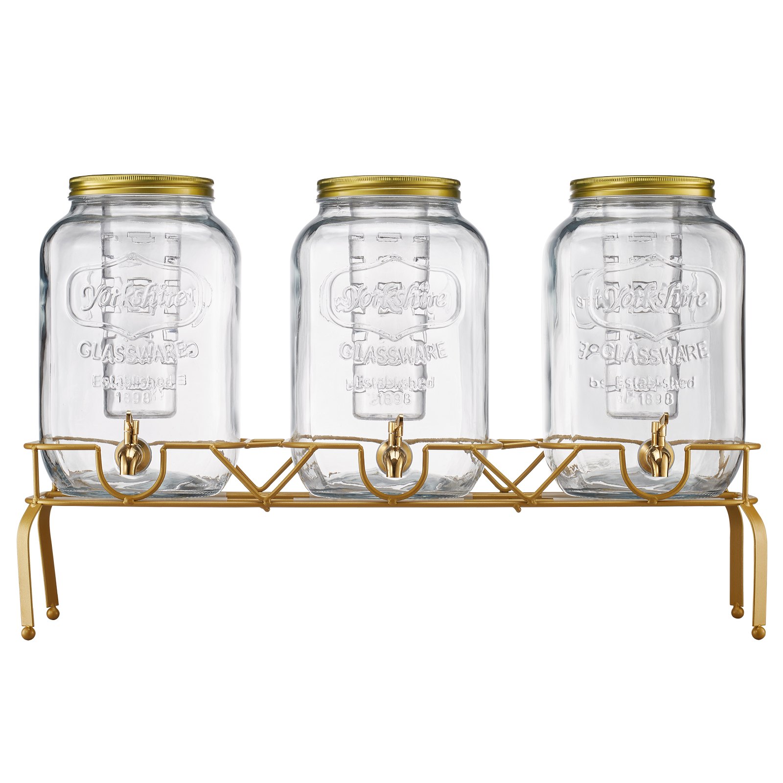 VEVOR Beverage Dispenser, 3 Pack 2 Gallon Drink Dispensers for Parties, Glass Juice Dispenser with Metal Stand, Stainless Steel Spigot, Infuser, Iced Tea Lemonade Juice Water Dispensers for Parties