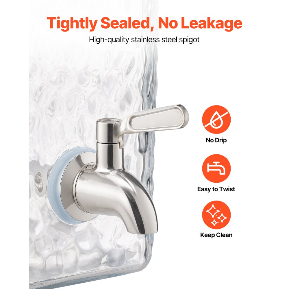 Dispensador de bebidas VEVOR, paquete de 2 dispensadores de bebidas de 1.5 galones para fiestas, dispensador de jugo de vidrio con soporte de metal, grifo de acero inoxidable, dispensadores de té helado, limonada, jugo y agua para fiestas