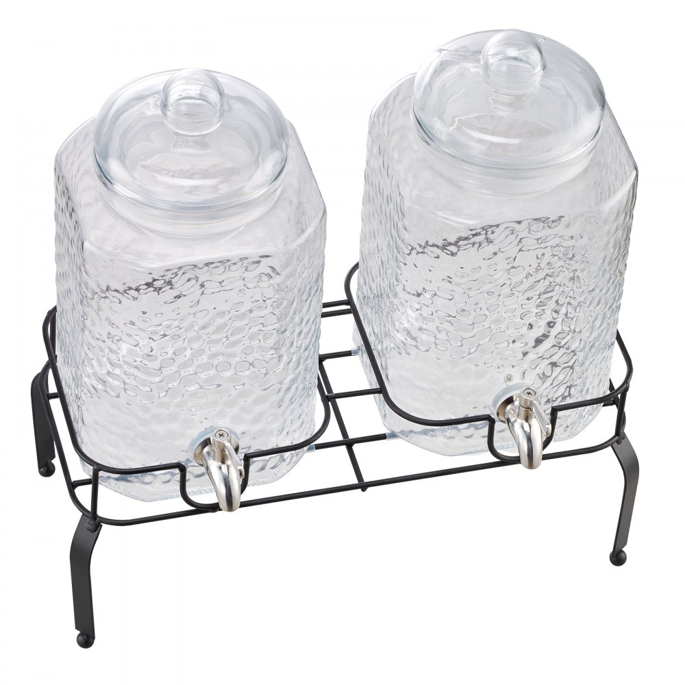 VEVOR Beverage Dispenser, 2 Pack 5.5L Drink Dispensers for Parties, Glass Juice Dispenser with Metal Stand, Stainless Steel Spigot, Iced Tea Lemonade Juice Water Dispensers for Parties