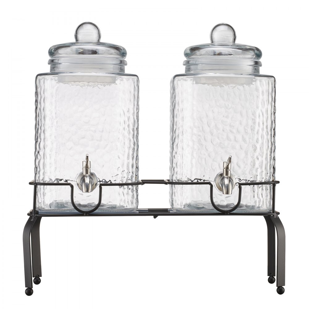 VEVOR Beverage Dispenser, 2 Pack 5.5L Drink Dispensers for Parties, Glass Juice Dispenser with Metal Stand, Stainless Steel Spigot, Iced Tea Lemonade Juice Water Dispensers for Parties