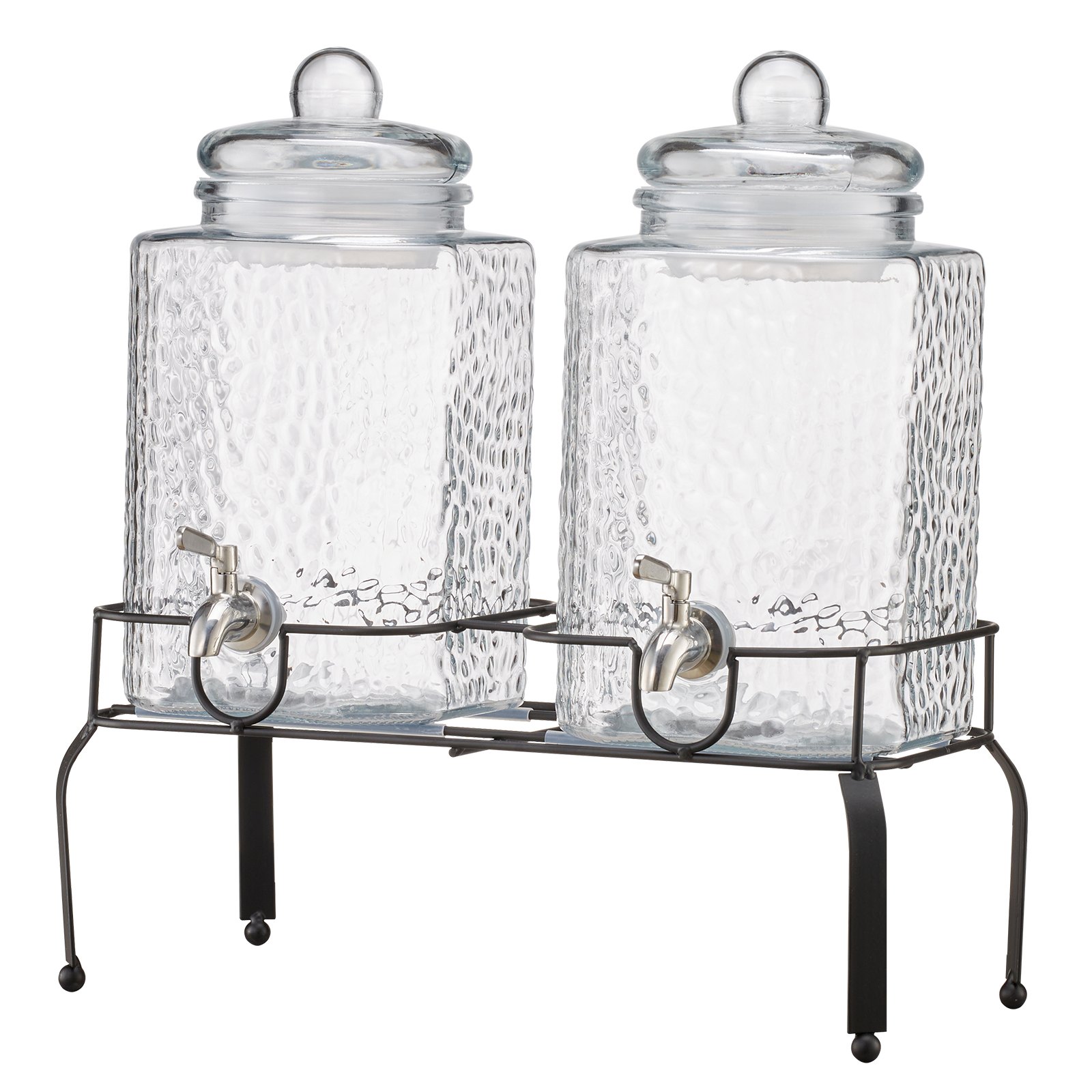 VEVOR Beverage Dispenser, 2 Pack 5.5L Drink Dispensers for Parties, Glass Juice Dispenser with Metal Stand, Stainless Steel Spigot, Iced Tea Lemonade Juice Water Dispensers for Parties