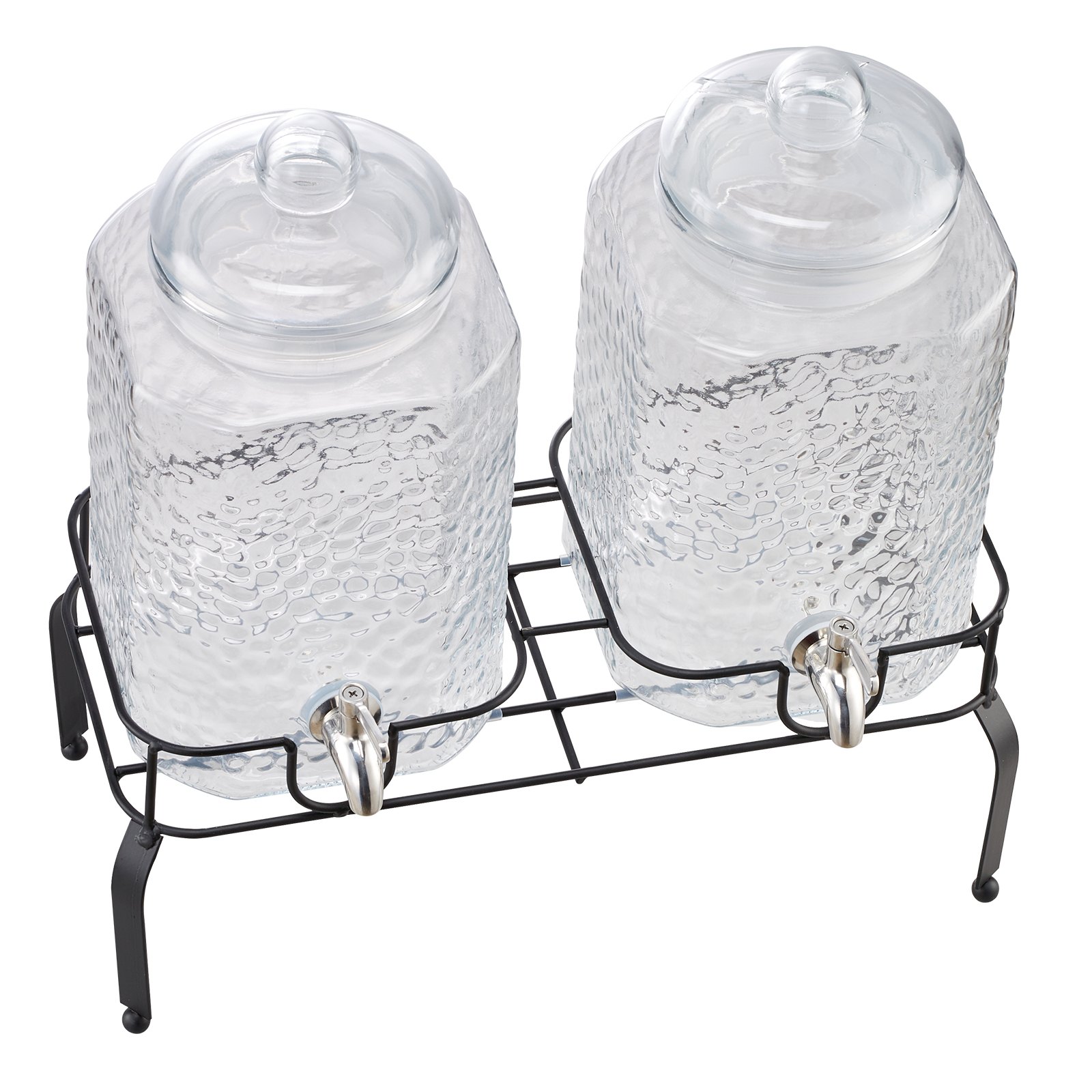 VEVOR Beverage Dispenser, 2 Pack 5.5L Drink Dispensers for Parties, Glass Juice Dispenser with Metal Stand, Stainless Steel Spigot, Iced Tea Lemonade Juice Water Dispensers for Parties