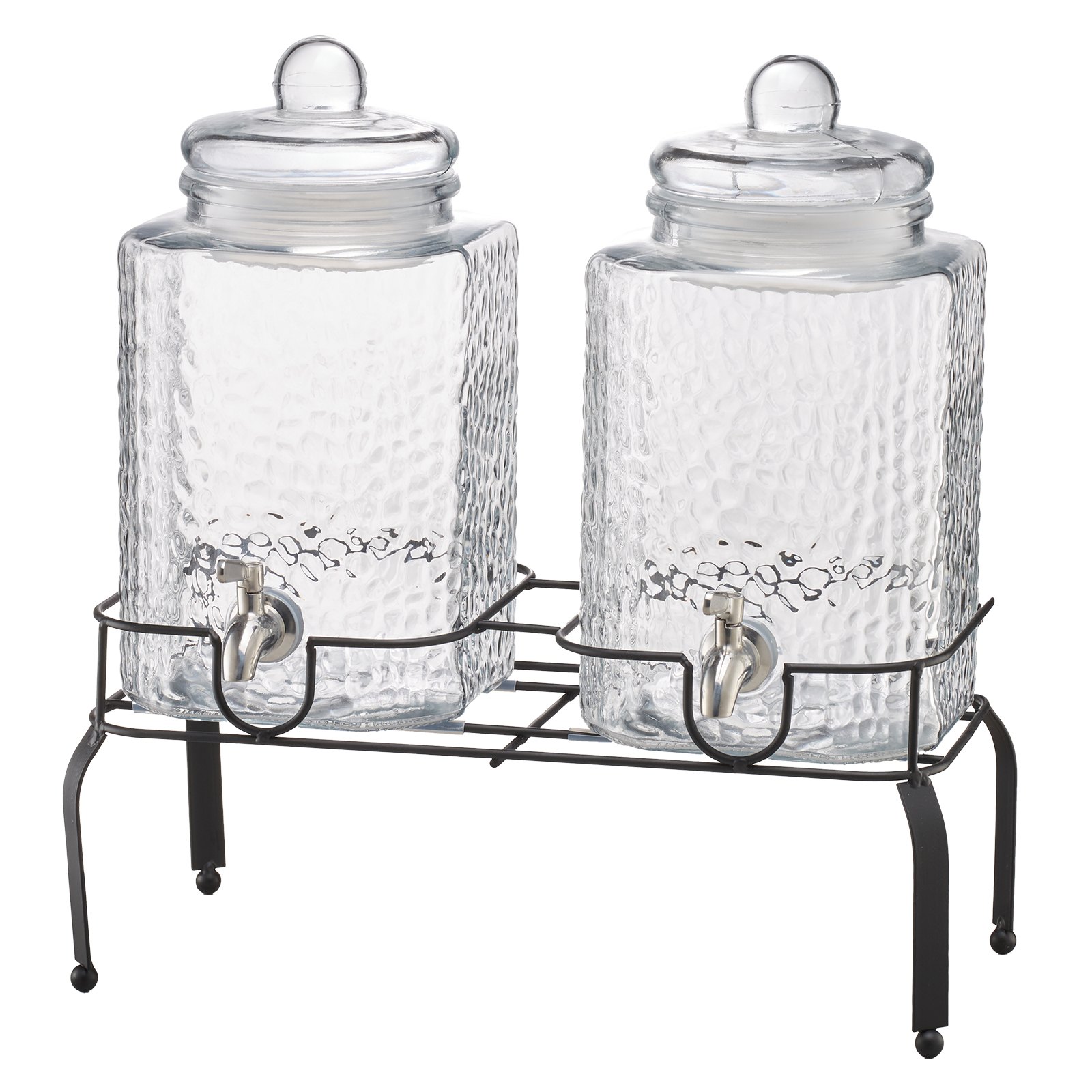 VEVOR Beverage Dispenser, 2 Pack 5.5L Drink Dispensers for Parties, Glass Juice Dispenser with Metal Stand, Stainless Steel Spigot, Iced Tea Lemonade Juice Water Dispensers for Parties