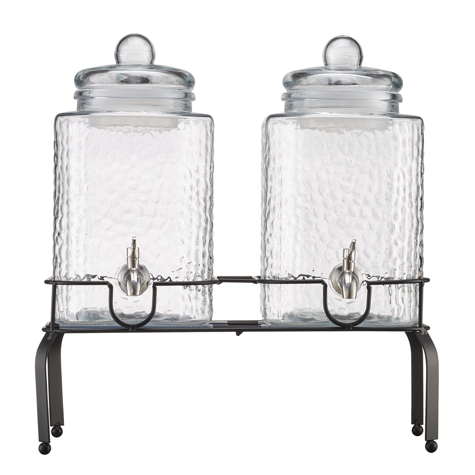 VEVOR Beverage Dispenser, 2 Pack 5.5L Drink Dispensers for Parties, Glass Juice Dispenser with Metal Stand, Stainless Steel Spigot, Iced Tea Lemonade Juice Water Dispensers for Parties